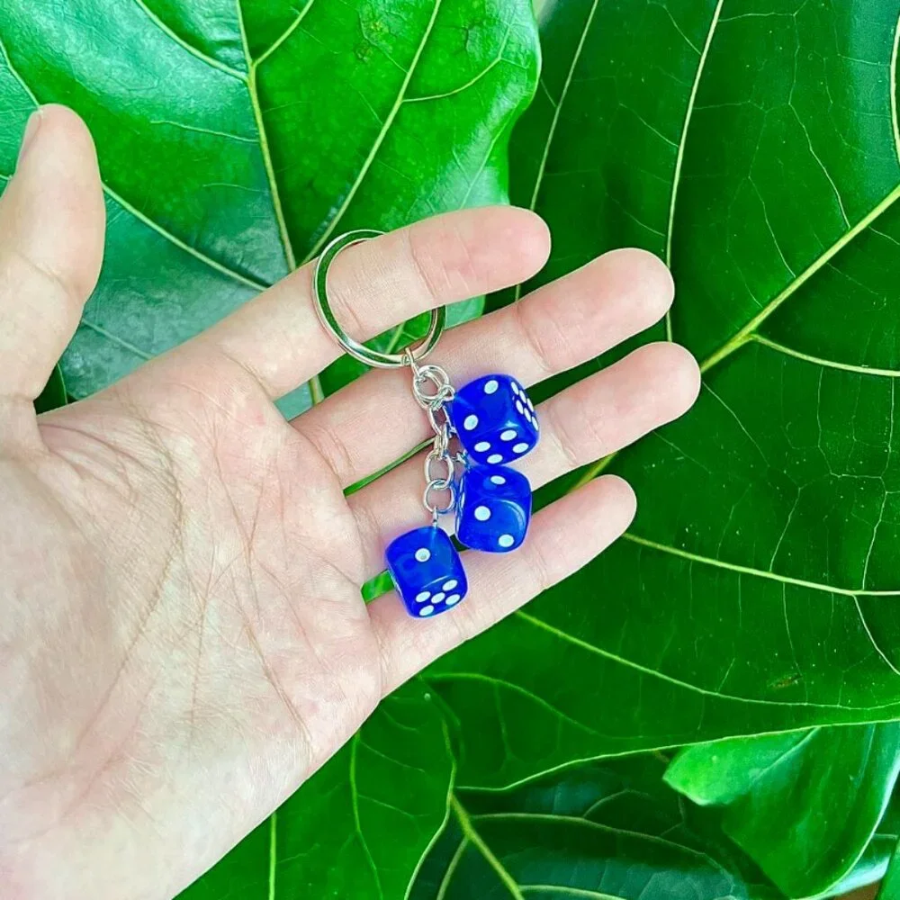 y2k 2000s blue dice keyring for keychain